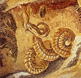 Mosaic coiled snake in
